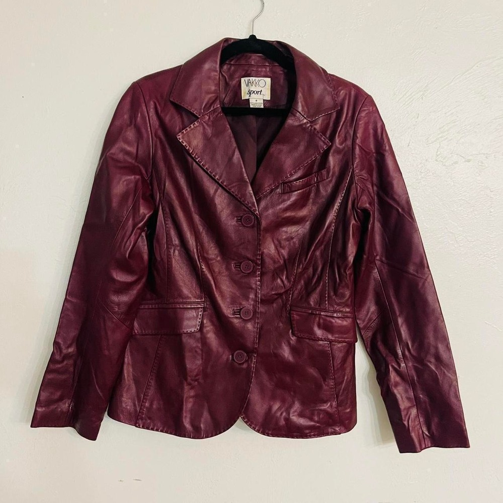 Vintage 80's 90's Y2K Vakko Sport Burgundy Lamb leather blazer Jacket
